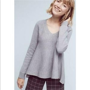Anthropologie Light Gray V-Neck Swing Sweater
